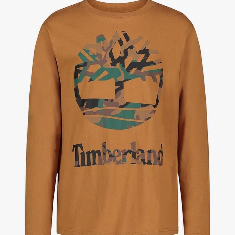 Timberland Brown Long Sleeve Logo T Shirt Cotton Casual Crew Neck M 10/12